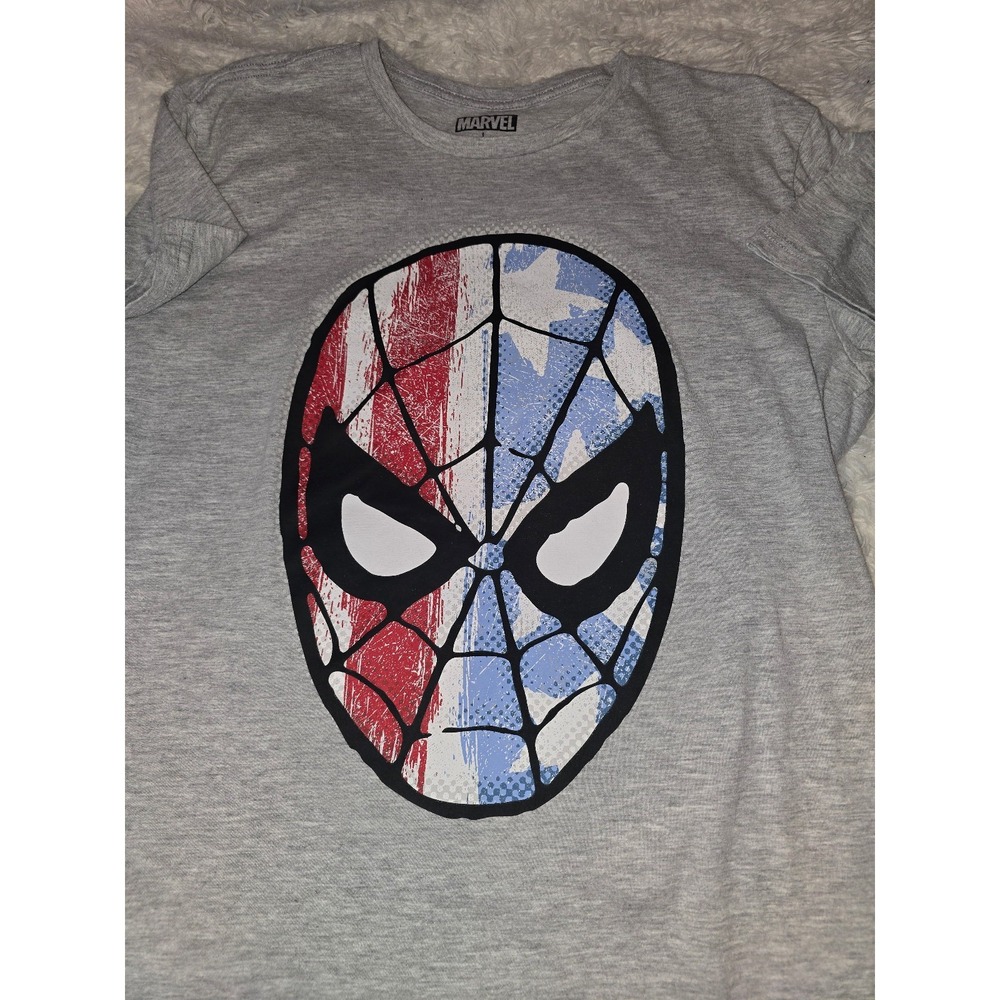 Marvel Spider-Man Patriotic American Flag Mask Graphic T-Shirt Men's Large